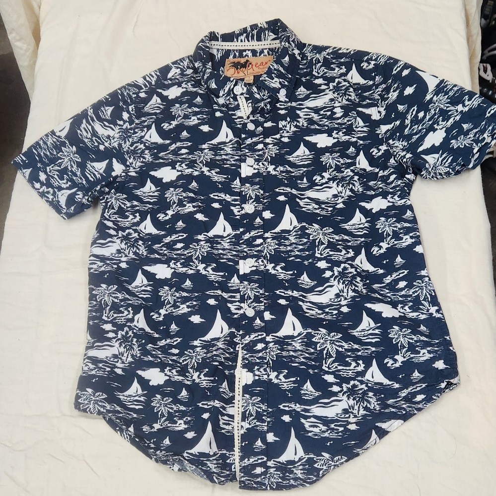 Navy Blue Hawaiian Print Youth Shirt